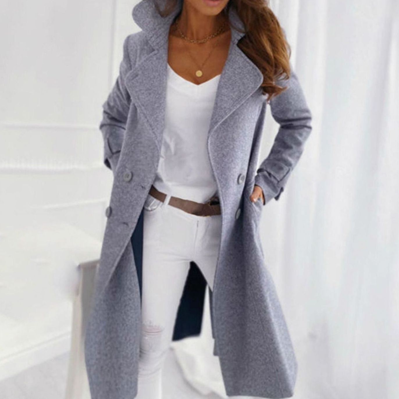 Women's Tailored Double-Breasted Wool Coat | Emilia in Black - Juana Fashion