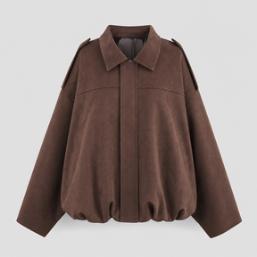 Women's Faux Suede Zip-Up Jacket | Thurlow in Coffee Brown - Juana Fashion