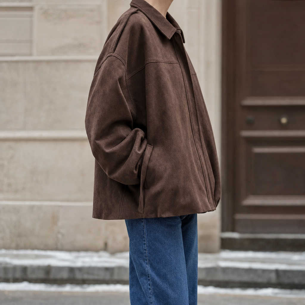 Women's Faux Suede Zip-Up Jacket | Thurlow in Coffee Brown - Juana Fashion