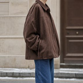 Women's Faux Suede Zip-Up Jacket | Thurlow in Coffee Brown - Juana Fashion
