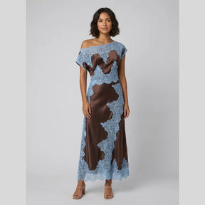 Women's Satin & Lace Wedding Guest Dress | Tracy in Coffee