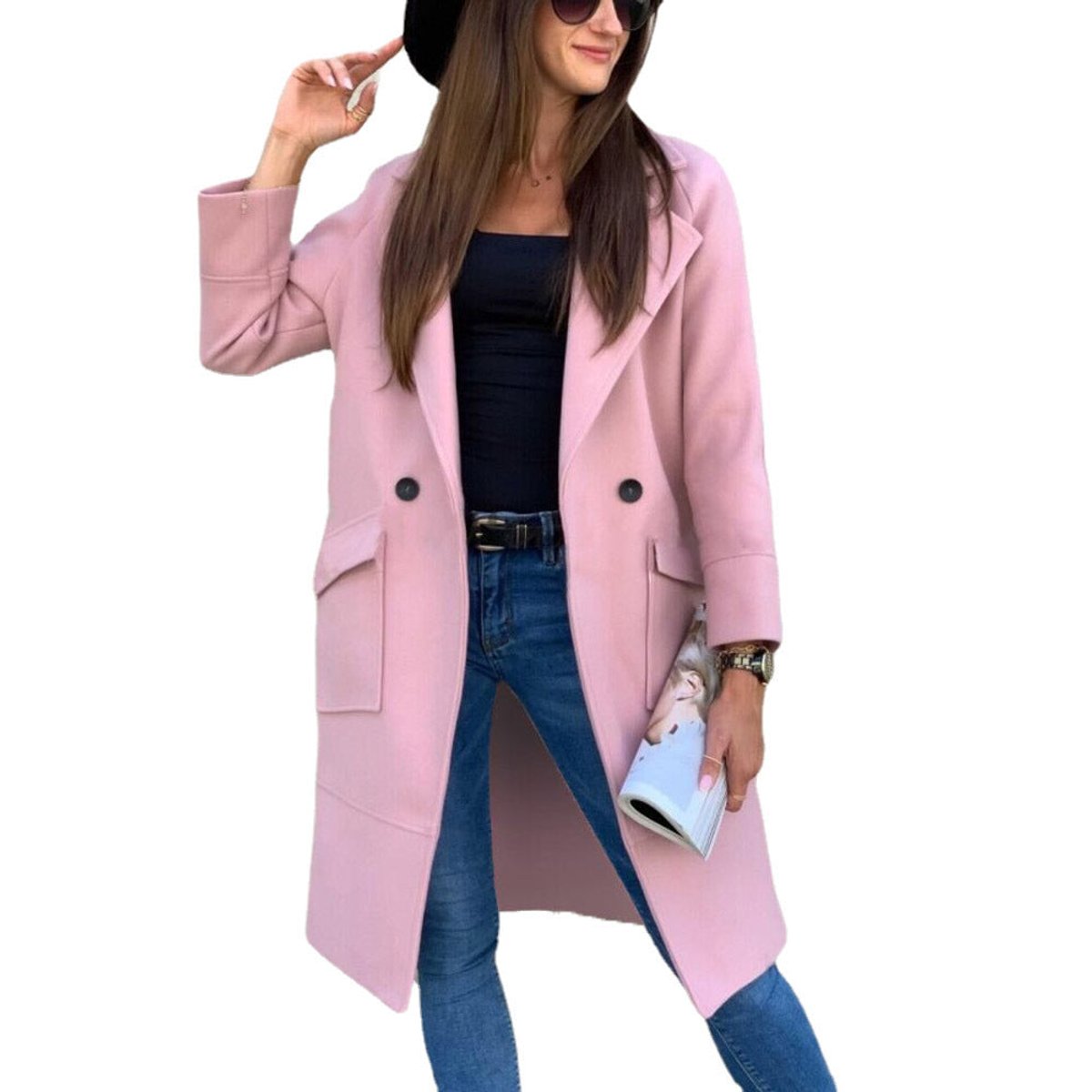 Women's Double-Breasted Trench Coat | Mia in Black - Juana Fashion