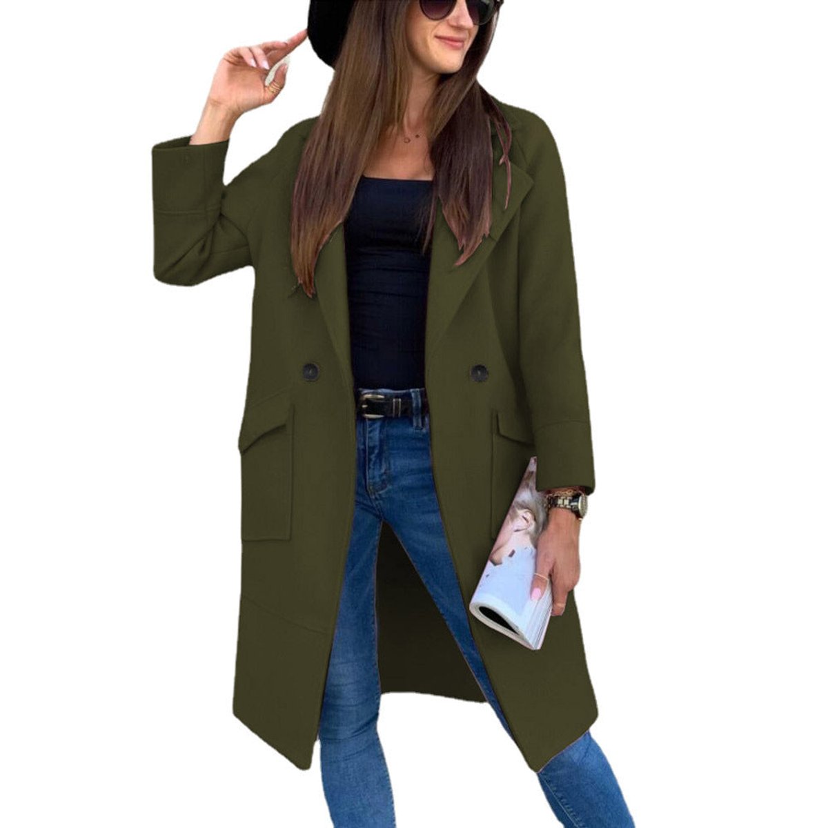 Women's Double-Breasted Trench Coat | Mia in Black - Juana Fashion