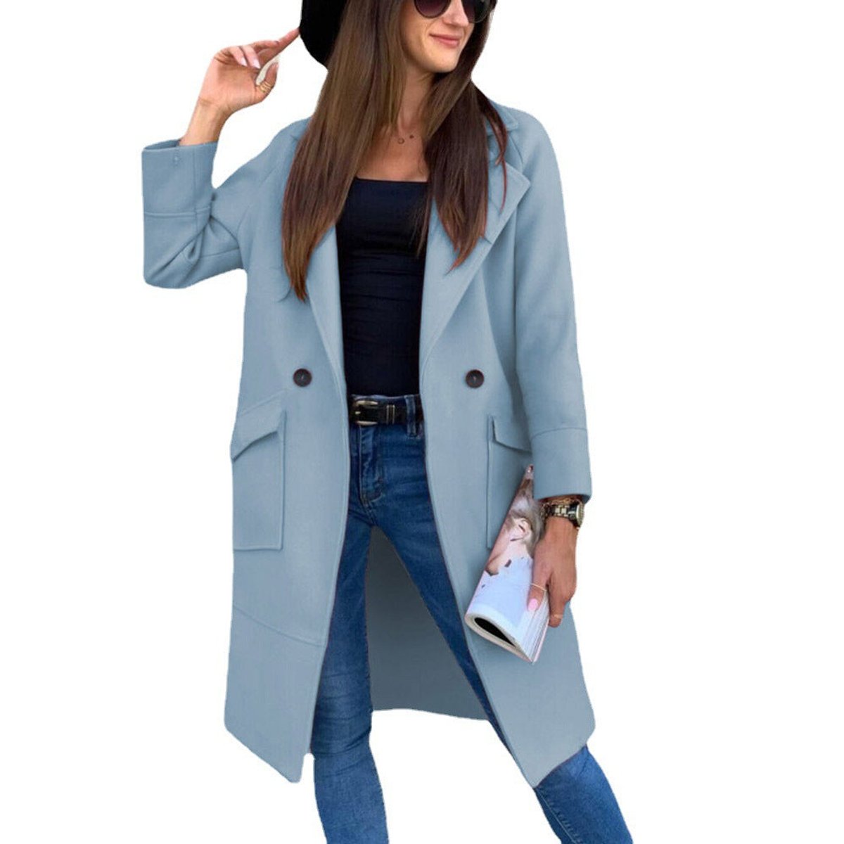 Women's Double-Breasted Trench Coat | Mia in Black - Juana Fashion