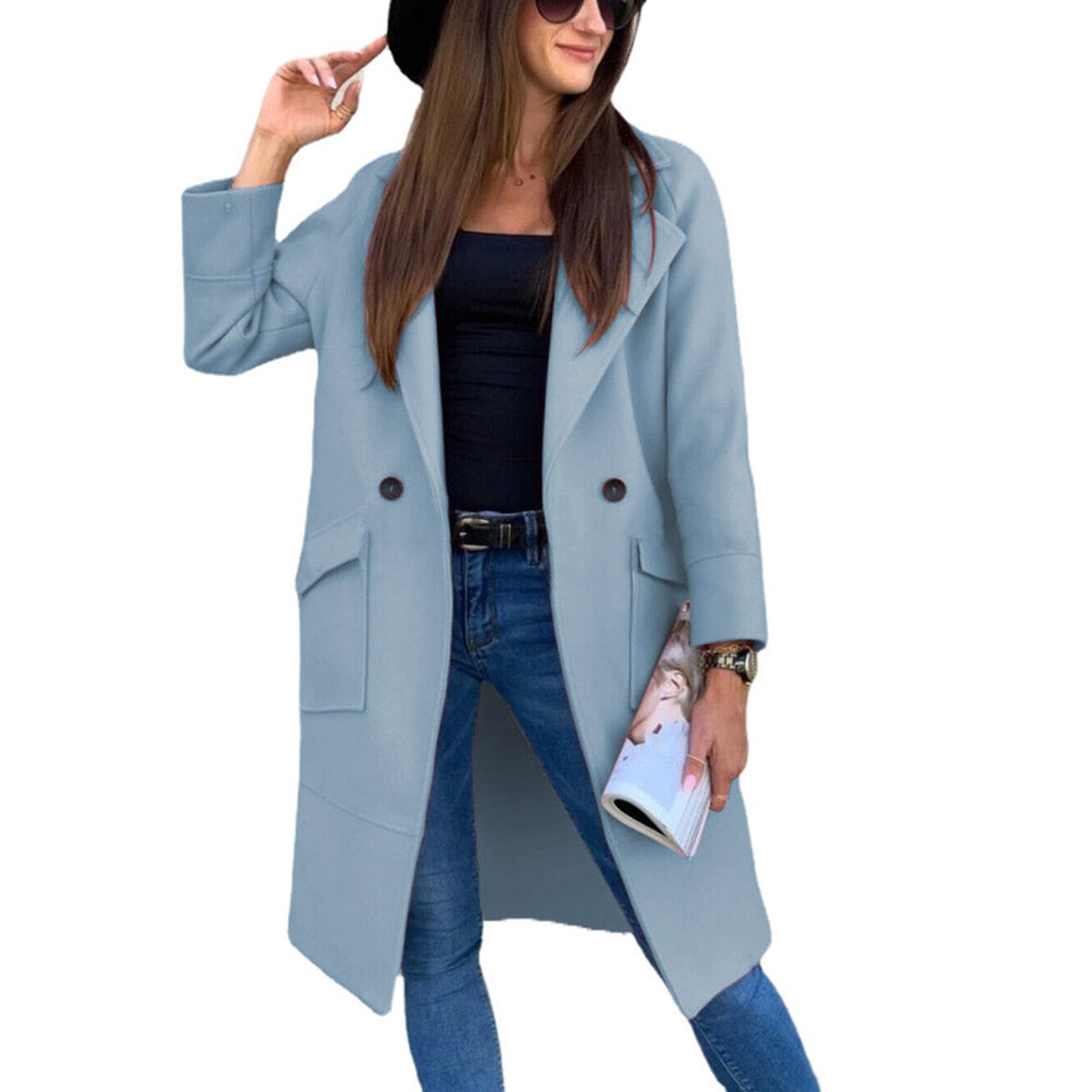 Women's Double-Breasted Trench Coat | Mia in Light Gray - Juana Fashion