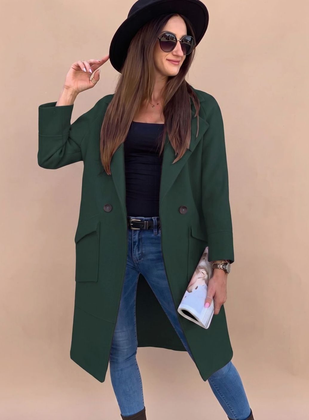 Women's Double-Breasted Trench Coat with Pockets | Marlene in Light Gray - Juana Fashion