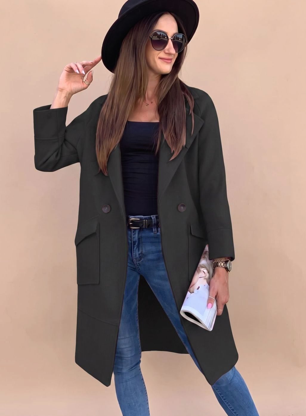 Women's Double-Breasted Trench Coat with Pockets | Marlene in Light Gray - Juana Fashion
