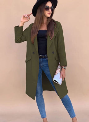 Women's Double-Breasted Trench Coat with Pockets | Marlene in Black - Juana Fashion