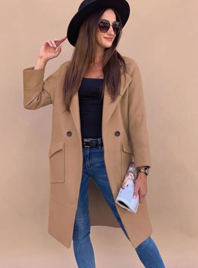 Women's Double-Breasted Trench Coat with Pockets | Marlene in Black - Juana Fashion