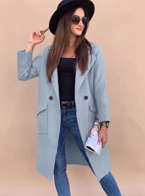 Women's Double-Breasted Trench Coat with Pockets | Marlene in Black - Juana Fashion