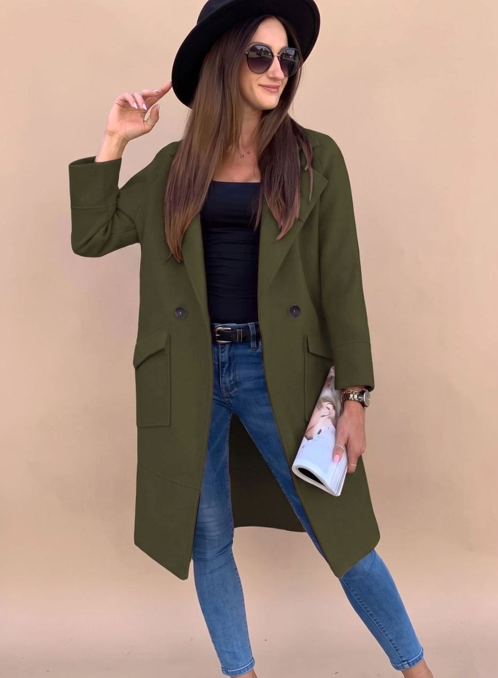 Women's Double-Breasted Trench Coat with Pockets | Marlene in Light Gray - Juana Fashion