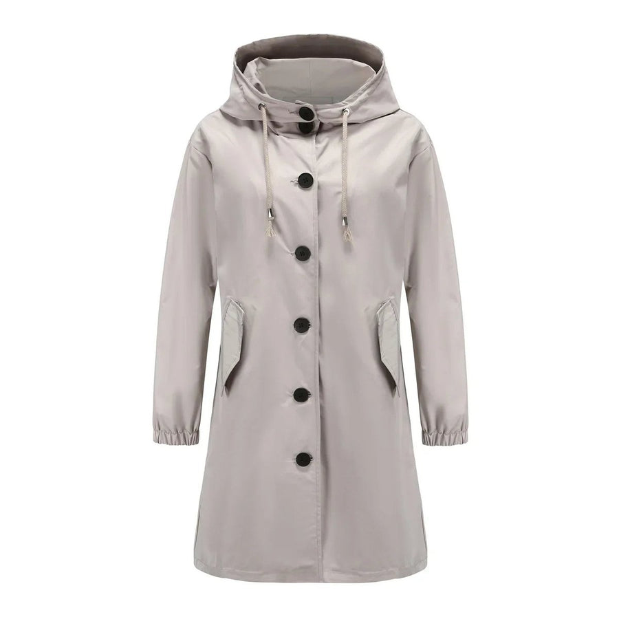 Women's Water-Repellent Hooded Trench Coat | Emilia in Gray - Juana Fashion