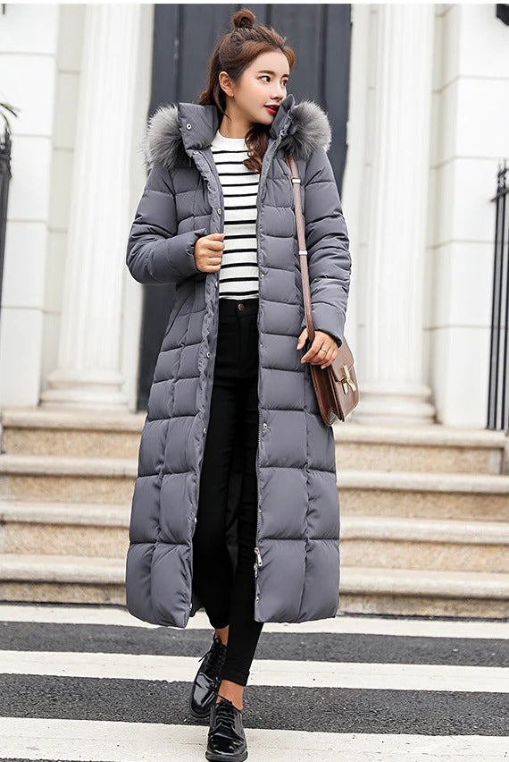 Women's Long Hooded Quilted Coat | Frieda in Caramel - Juana Fashion