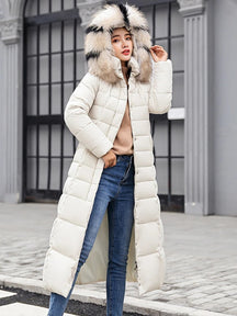 Women's Long Hooded Quilted Winter Coat | Franziska in Black - Juana Fashion