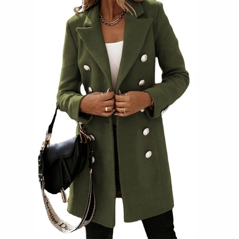 Women's Wool Button Detail Longline Trench Coat — View 7