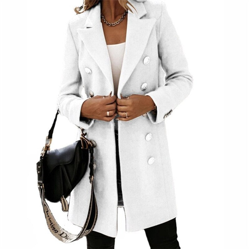 Women's Wool Button Detail Longline Trench Coat — View 1