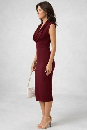 Women's Sleeveless Cowl-Neck Midi Cocktail Dress | Vevina