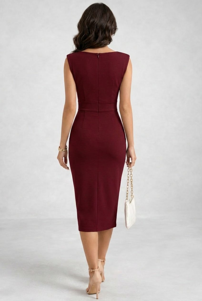 Women's Sleeveless Cowl-Neck Midi Cocktail Dress | Vevina