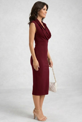 Women's Sleeveless Cowl-Neck Midi Cocktail Dress | Vevina