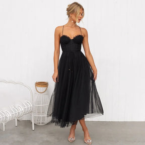 Women's Sweetheart Midi Wedding Guest Dress | Violet in Black