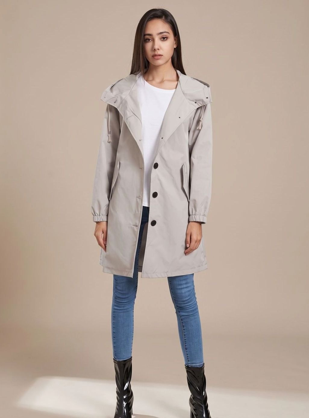 Women's Water-Repellent Hooded Trench Coat | Greta in Gray - Juana Fashion