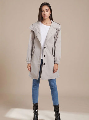 Women's Water-Repellent Hooded Trench Coat | Greta in Gray - Juana Fashion