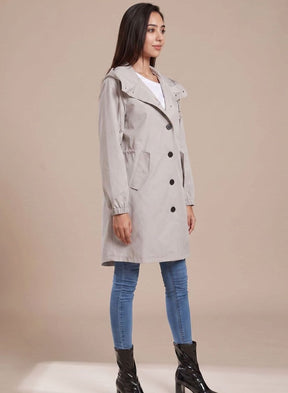 Women's Water-Repellent Hooded Trench Coat | Greta in Gray - Juana Fashion