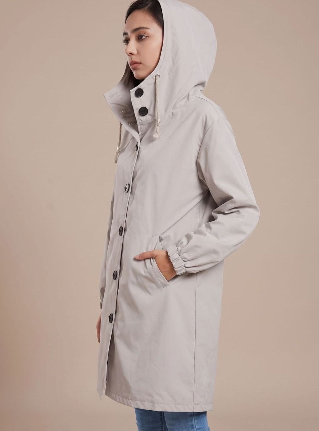 Women's Water-Repellent Hooded Trench Coat | Greta in Black - Juana Fashion
