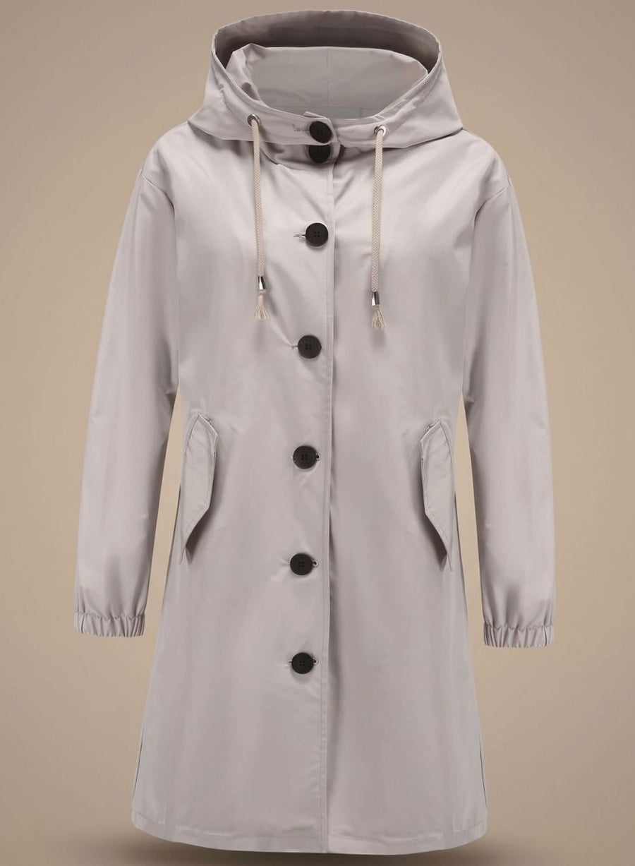 Women's Water-Repellent Hooded Trench Coat | Greta in Gray - Juana Fashion