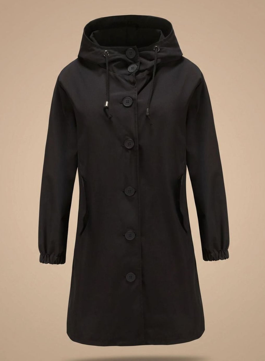 Women's Water-Repellent Hooded Trench Coat | Greta in Gray - Juana Fashion
