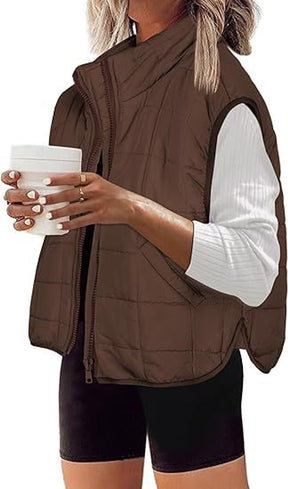 Women's Quilted Stand-Collar Zip-Up Vest | Sophie in Cream - Juana Fashion