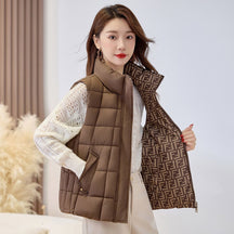 Women's Quilted Stand-Collar Zip-Up Vest | Sophie in Cream - Juana Fashion