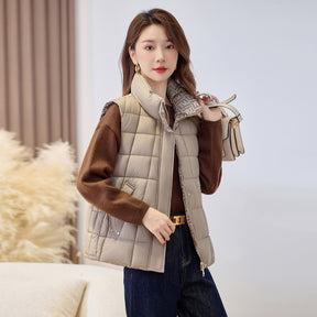 Women's Quilted Stand-Collar Zip-Up Vest | Sophie in Cream - Juana Fashion