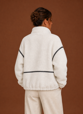 Women's Sherpa Fleece Zip-Up Jacket | Isabella in White - Juana Fashion