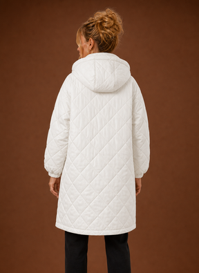 Women's Long Hooded Quilted Winter Coat | Lucia in White - Juana Fashion