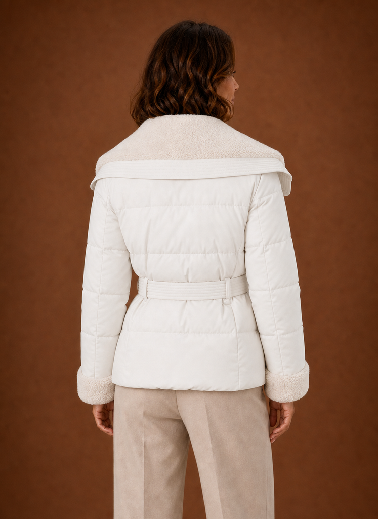 Women's Belted Quilted Winter Jacket | Serena in White - Juana Fashion