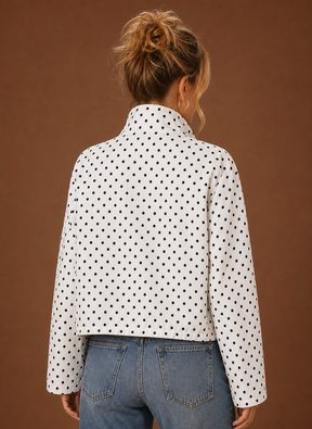 Women's Lightweight Polka Dot Jacket with Adjustable Fit | Viviana in White - Juana Fashion