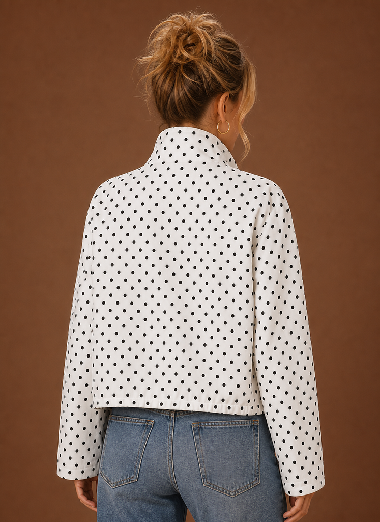 Women's Lightweight Polka Dot Jacket with Adjustable Fit | Viviana in White - Juana Fashion