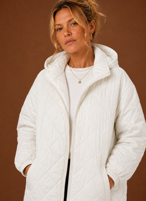 Women's Long Hooded Quilted Winter Coat | Lucia in Burgundy - Juana Fashion