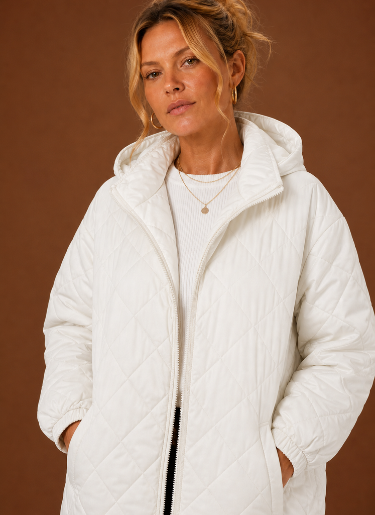 Women's Long Hooded Quilted Winter Coat | Lucia in Burgundy - Juana Fashion
