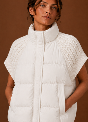 Women's Quilted Vest with Knit Shoulder Panels | Laura in White - Juana Fashion