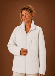 Women's Sherpa Zip-Up Jacket | Natalia in Gray - Juana Fashion