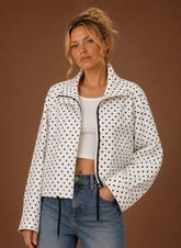 Women's Lightweight Polka Dot Jacket with Adjustable Fit | Viviana in White - Juana Fashion