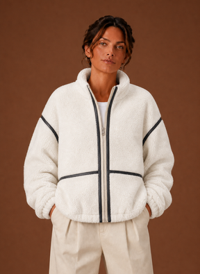 Women's Sherpa Fleece Zip-Up Jacket | Isabella in Black - Juana Fashion