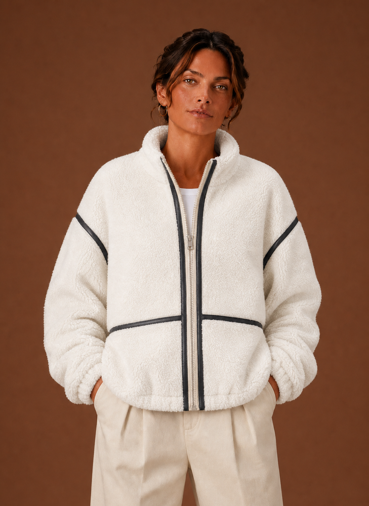Women's Sherpa Fleece Zip-Up Jacket | Isabella in Black - Juana Fashion