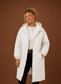 Women's Long Hooded Quilted Winter Coat | Lucia in White - Juana Fashion