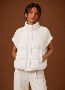 Women's Quilted Vest with Knit Shoulder Panels | Laura in Black - Juana Fashion