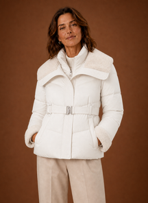 Women's Belted Quilted Winter Jacket | Serena in Chocolate Brown - Juana Fashion