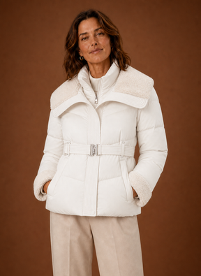 Women's Belted Quilted Winter Jacket | Serena in Chocolate Brown - Juana Fashion