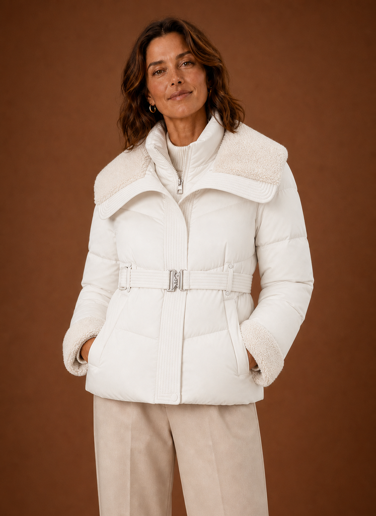 Women's Belted Quilted Winter Jacket | Serena in Chocolate Brown - Juana Fashion